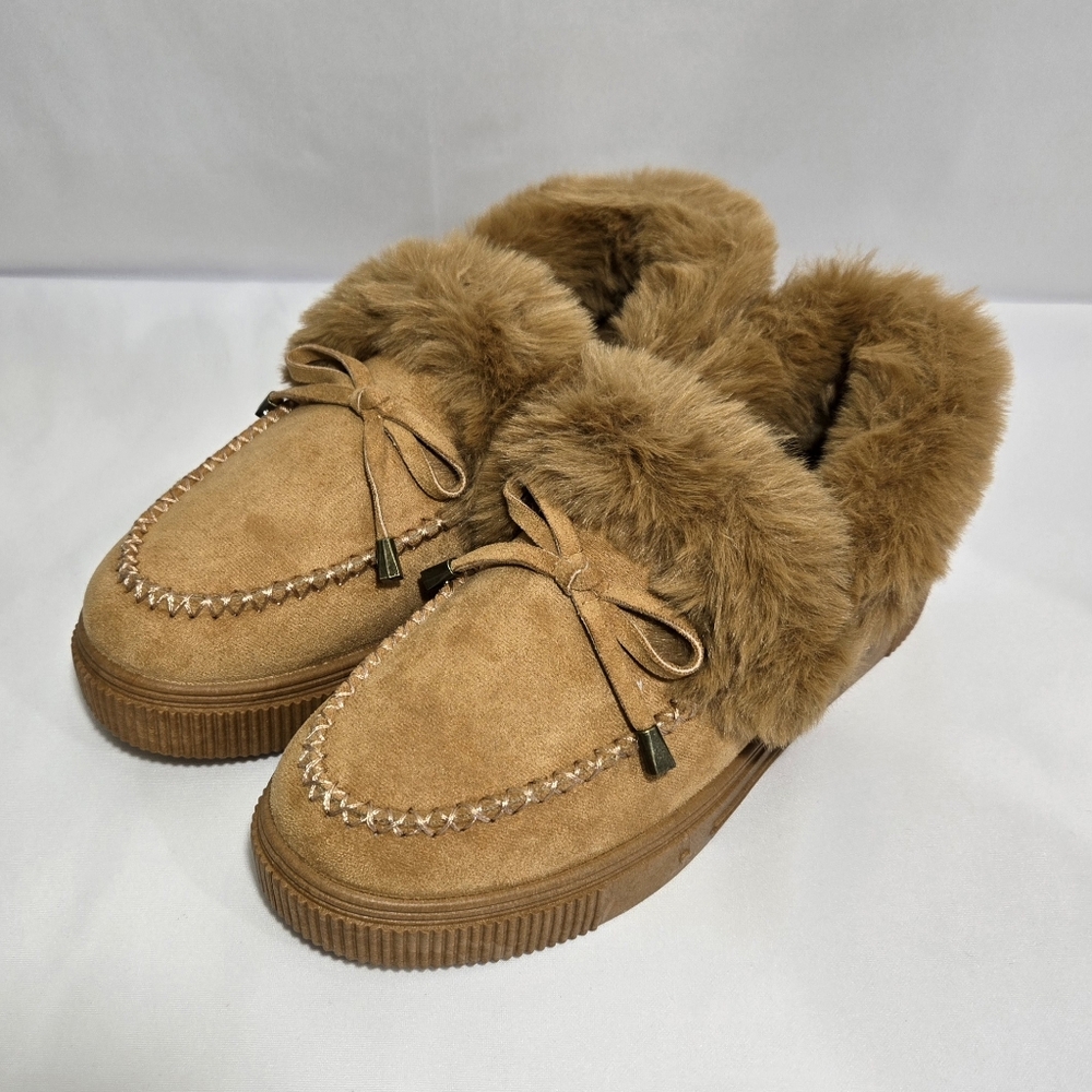 Bamboo Cozette-20 Faux Fur Bootie Suede Slip On Moccasins Shoes